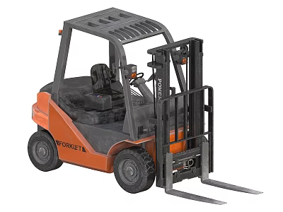 Orange And Gray Industrial Forklift With Cab And Forks For Material Handling 3d model
