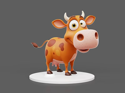 Adorable 3D Cartoon Reptile Figure With Orange Spots On White Base And Gray Background 3d model