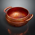 Traditional Copper Bowl With Double Handles And Intricate Carved Patterns For Household Use