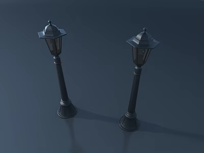 Pair of Outdoor Lights With Vintage Design Black Pole And Classic Lantern Shade 3d model