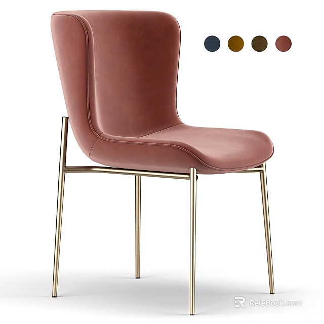 Modern Elegant Pink Velvet Accent Chair With Gold Metal Legs And Multiple Available Colors 3d model 