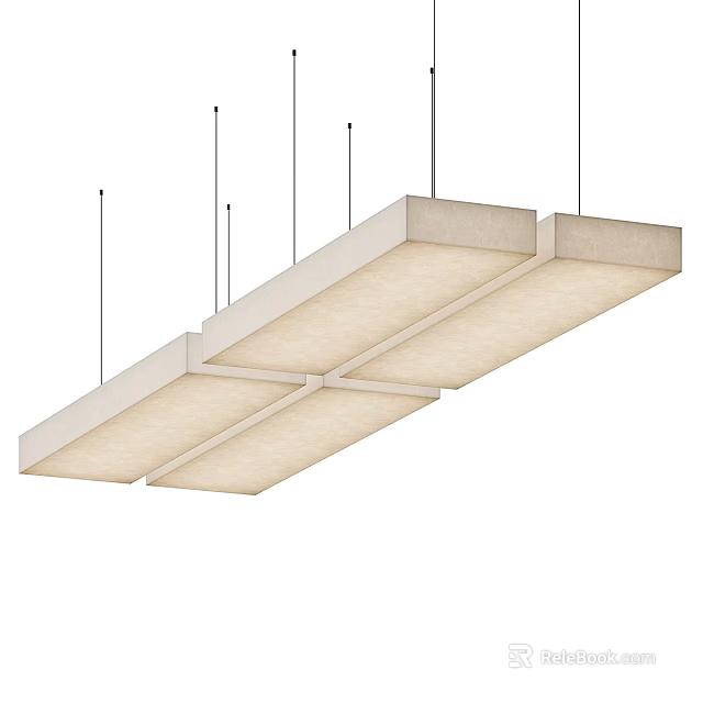 Modern Rectangular Pendant Light With Fabric Shades And Metal Frame Design 3d model