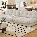 Plush White Sofa With Round Coffee Table In Living Room Black And White Checkered Rug