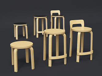 Nordic Bar Stool Solid Wood Stool Bar Chair Combination 3d model