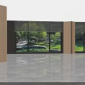 Modern Office Interior With Large Windows Green Outdoor View Desk Computer And Brown Chairs