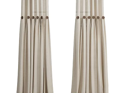 Elegant Beige Linen Curtains With Striped Pattern Button Accents And Pleated Design 3d model