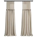 Elegant Beige Linen Curtains With Striped Pattern Button Accents And Pleated Design