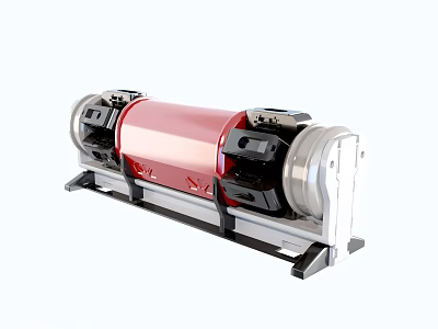Industrial Equipment Red Roller Drum With Metal Frame And Black Components 3d model