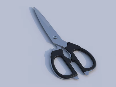 Household Scissors With Black Ergonomic Handle And Sharp Metal Blade 3d model