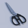 Household Scissors With Black Ergonomic Handle And Sharp Metal Blade