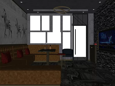 Modern KTV Interior With Comfortable Sofa Large Screen TV Ambient Lighting And Decorative Walls 3d model