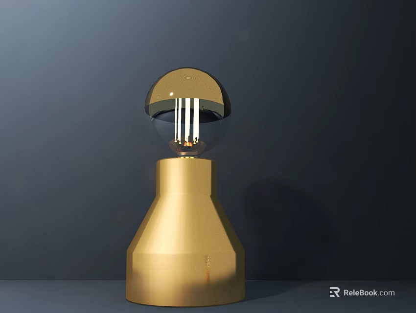 Modern Gold Table Lamp With Hemispherical Shade And Conical Base 3d model 