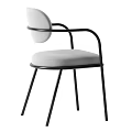 Light Gray Leisure Chair With Round Back Black Metal Armrests And Legs