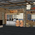 Traditional Chinese Restaurant Interior With Wooden Structure Traditional Signage And Earthen Jars