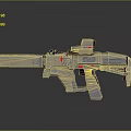 Futuristic Sci Fi Gun With Beige Gray Body And Red Accent Design Details