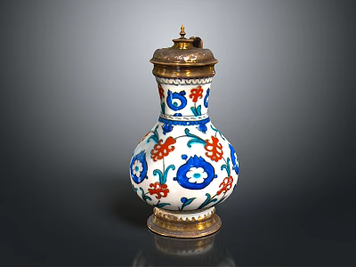 Ornate Ceramic Vase With Blue Red Floral Patterns And Gold Accents 3d model