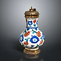 Ornate Ceramic Vase With Blue Red Floral Patterns And Gold Accents