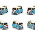 Six Blue Cartoon Van Dolls With Colorful Dots And Red Nose Design