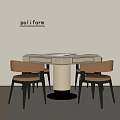 Modern Dining Table And Chairs Set With White Top Brown Seats And Black Legs