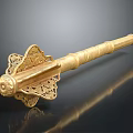 Ancient Golden Ornamental Weapon With Intricate Carvings And Decorative Top Design