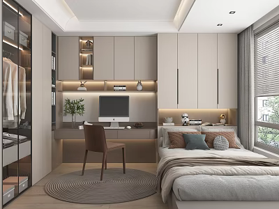 Modern Tatami Bedroom Study Table and Chair Computer Wardrobe Book Ornaments 3d model