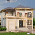 Elegant Two Story Detached Villa Exterior With Balcony Flower Pots And Lush Greenery