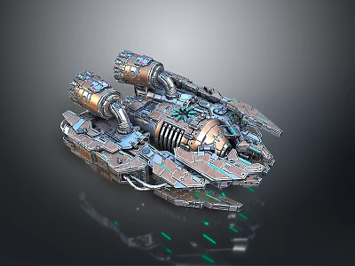 Sci Fi Spaceship With Intricate Mechanical Parts Glowing Green Accents And Metallic Texture 3d model