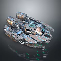 Sci Fi Spaceship With Intricate Mechanical Parts Glowing Green Accents And Metallic Texture