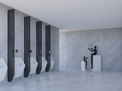 Modern Public Restroom With Black Partition Urinals Marble Walls And Children's Urinals 3d model
