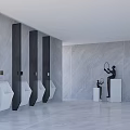 Modern Public Restroom With Black Partition Urinals Marble Walls And Children's Urinals