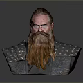 Detailed Male Bust Sculpture With Long Orange Beard And Intricate Patterned Clothing