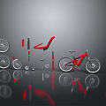 3D Rendered Bicycle with Deconstructed Wheels Seat Frame and Components on Dark Background