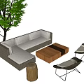 Stylish Outdoor Sofa Setup With Wooden Table Chairs And Tree Shade