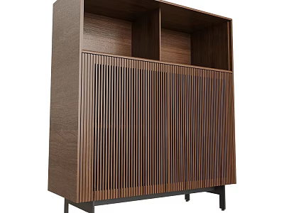 Modern Wooden Sideboard With Vertical Slatted Doors And Black Legs Design 3d model