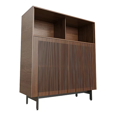 Modern Wooden Sideboard With Vertical Slatted Doors And Black Legs Design 3d model