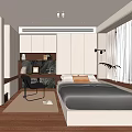 Modern Tatami Bedroom With Tatami Bed White Cabinets Wooden Desk And Green Plant