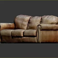 Multi Person Brown Leather Sofa With Distressed Texture And Classic Design Features 3d model