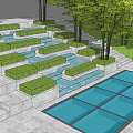 Modern Outdoor Staircase with Concrete Steps Water Feature and Greenery Design