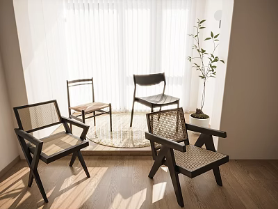 Modern Woven Rattan Solid Wood Leisure Chairs For Bright Sunlit Cozy Indoor Home Corner 3d model