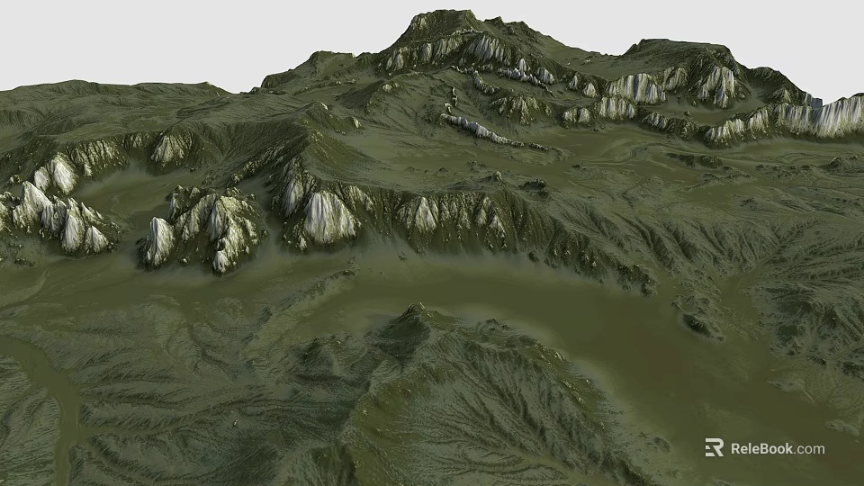 Natural Garden Landscape With Rolling Hills Rocks And Lush Green Vegetation 3d model 