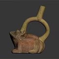 Traditional Frog Shaped Pottery With Curved Handle And Reddish Brown Spots