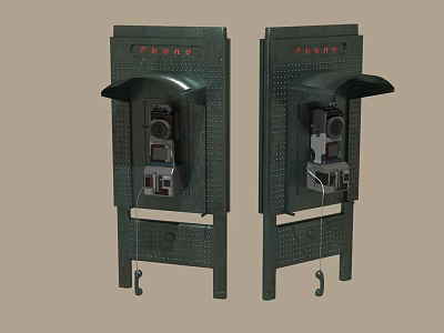 Vintage Green Telephone Booths With Coin Operated Receiver And Canopy Design Two Units 3d model