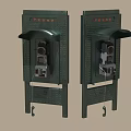 Vintage Green Telephone Booths With Coin Operated Receiver And Canopy Design Two Units