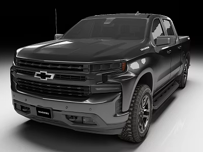 Rugged Black Chevrolet Silverado Pickup Truck With Four Door Exterior Design 3d model
