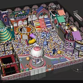 Colorful Indoor Kids Playground With Carousel Slides Decorative Structures And Fun Rides