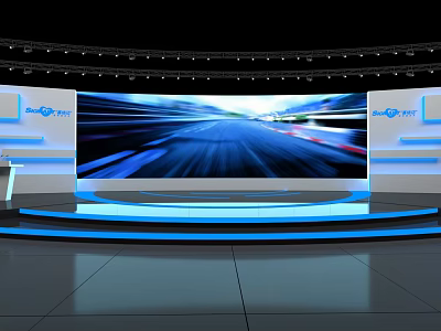 Giant Tech Modern Stage Design Featuring Large Screen Blue Lighting And Circular Platform 3d model