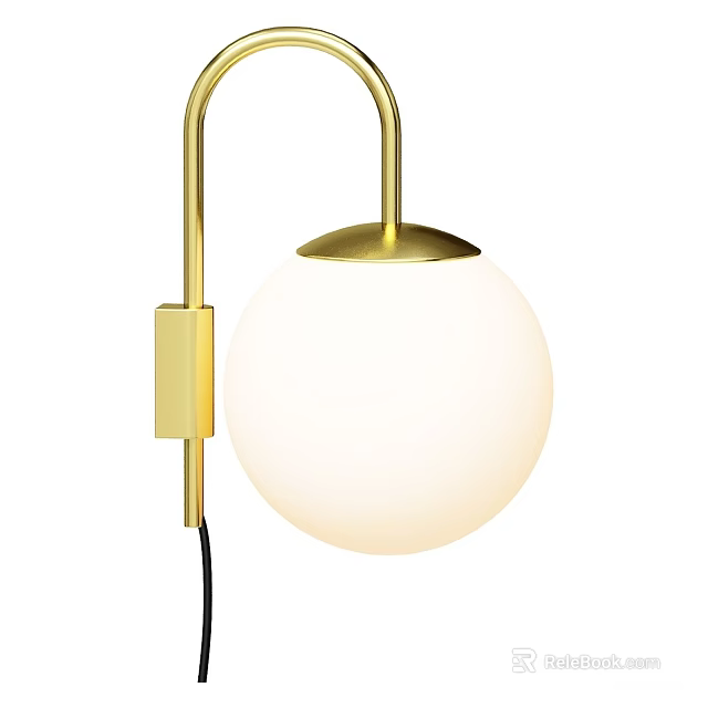 Modern Golden Wall Lamp With Metal Bracket And White Spherical Lampshade 3d model 