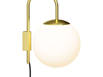 Modern Golden Wall Lamp With Metal Bracket And White Spherical Lampshade 3d model