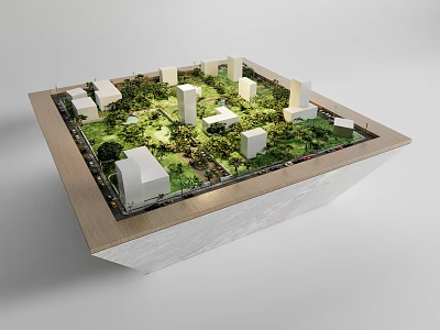 Commercial Model Equipment With Green Vegetation White Buildings And Square Structure 3d model