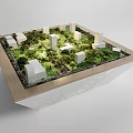 Commercial Model Equipment With Green Vegetation White Buildings And Square Structure